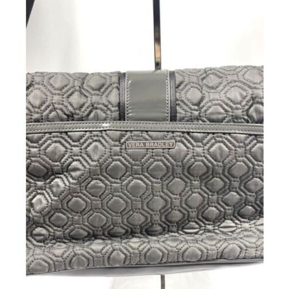 Vera Bradley Lay Flat Gray Quilted Tote Messenger Bag - Picture 4 of 10